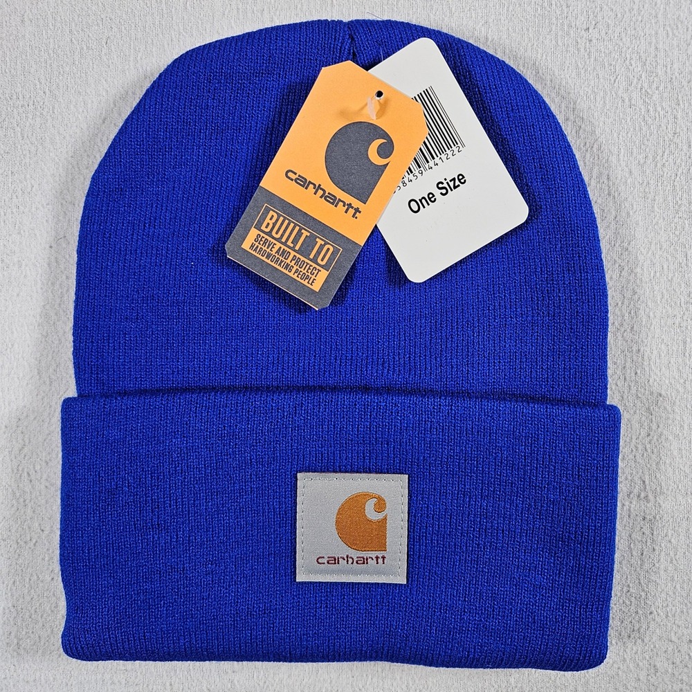Carhartt A18 Watch Hat Beanie Unisex One Size Blue Rib Knit Logo Patch